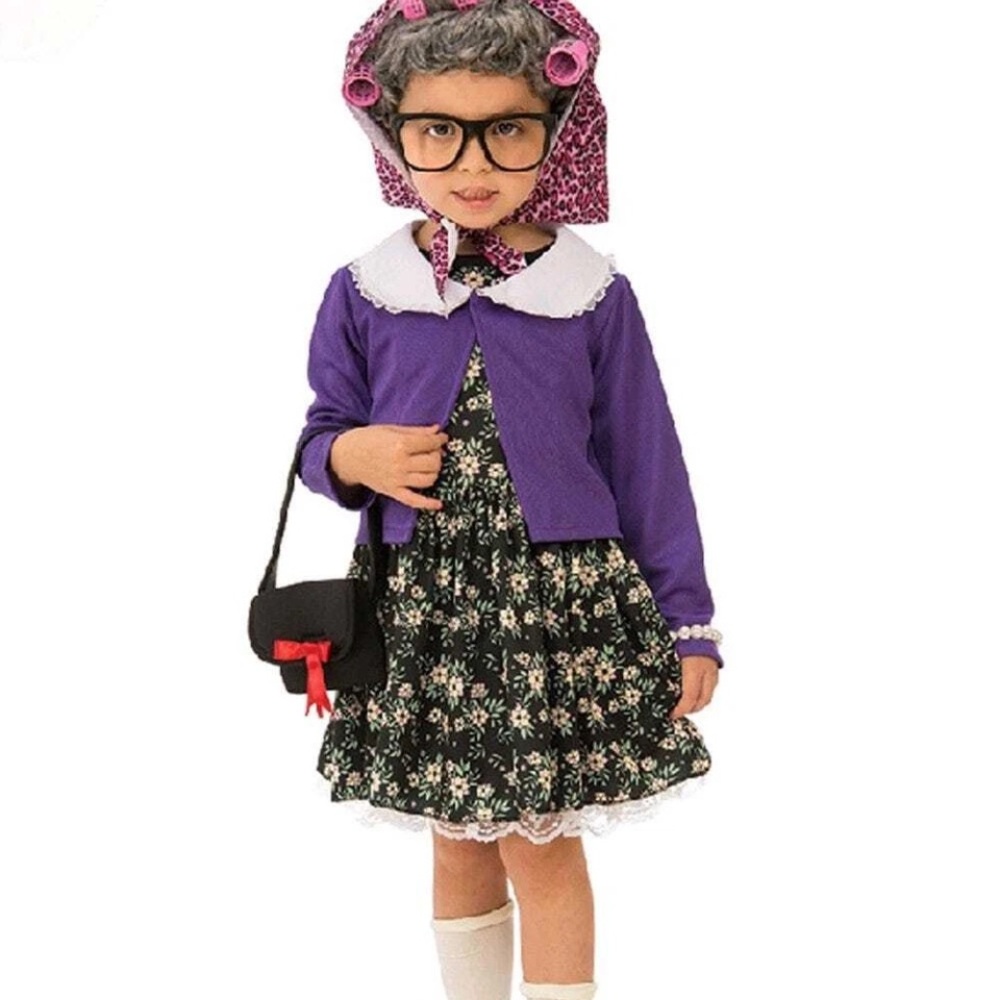 NEW GirlsChildGrandmaLittleOld LadyGrannyKid Costume 100 DaysBookWeek,size 8-10